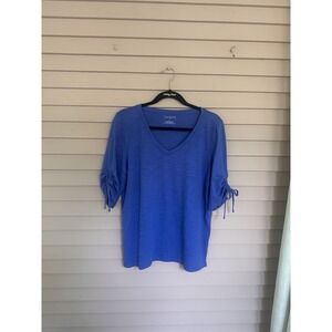 Talbots Women Short Sleeve Cotton Blouse Top Shirt‎ Size Medium Blue B276 -28